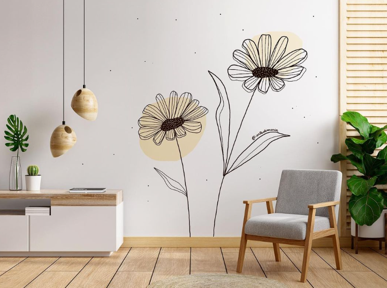 Retrato ilustrado de mulher com flor